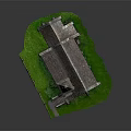 European Style Church with Stone Walls Tiled Roof Spire on Green Lawn with Stone Fence