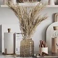 Minimalist Decorative Ornament Set With Dried Pampas Grass Wooden Vases Ceramic Accents And Books