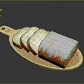 Homemade Bread on Wooden Tray Featuring Unsliced Loaf and Sliced Pieces with Orange White Coating