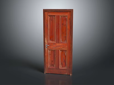 Wooden Hinged Door With Panel Design And Metal Handle Isolated On Gray Background 3d model