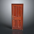 Wooden Hinged Door With Panel Design And Metal Handle Isolated On Gray Background