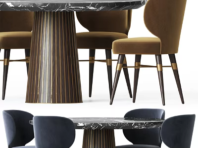 Modern Dining Table Set With Marble Top Gold Accent Legs And Velvet Chairs 3d model