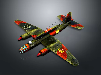 Space Exploration Aircraft With Camouflage Design Red Green Wings And Yellow Number 124 3d model