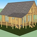 Traditional Wooden Cabin Featuring Gabled Roof Front Porch Steps Windows And Chimney