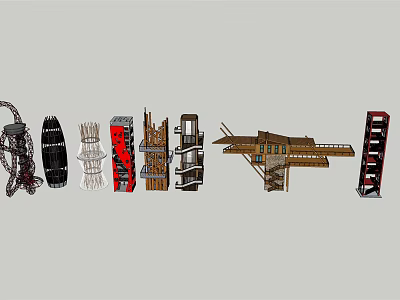Various Unique Tower Designs With Different Architectural Structures And Styles 3d model