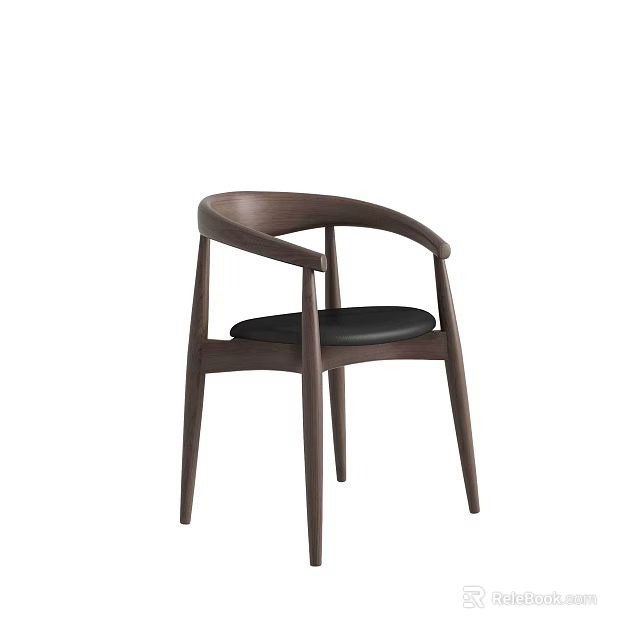 Modern Wooden Dining Chair With Curved Armrests And Black Padded Seat 3d model 