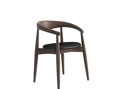 Modern Wooden Dining Chair With Curved Armrests And Black Padded Seat 3d model