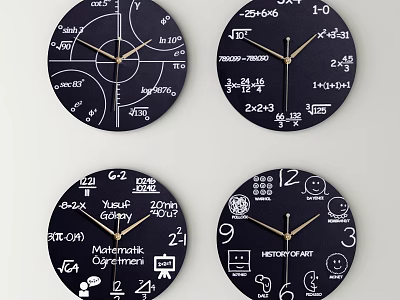Decorative Wall Clocks Featuring Unique Mathematical Formulas Scientific Symbols and Art History Elements 3d model