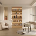Modern Cream Style Study Desk and Chair Suspended Table Bookcase Locker Computer Table and Chair Book Ornaments Bay Window 3d model