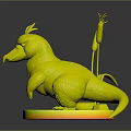 Yellow Animal with Long Snout and Reeds on Back Standing on Green Base