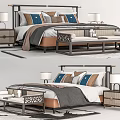 Modern Double Bed With Nightstands Table Lamps Decorative Pillows And Bench 3d model