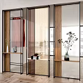 Modern Room Dividers With Glass Panels Wooden Frames Metal Accents And Decorative Shelves
