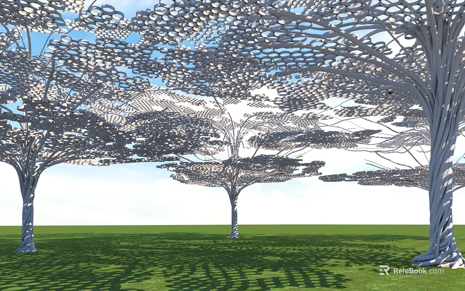 Tree Inspired Pergola With Intricate Lattice Design Under Blue Sky Over Green Lawn Sunlight Shadows 3d model 