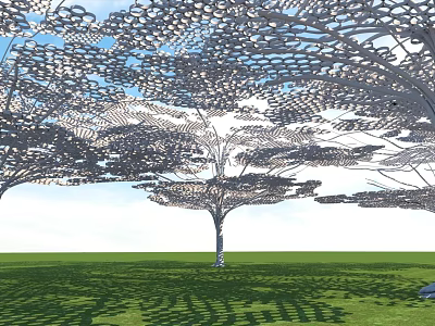Tree Inspired Pergola With Intricate Lattice Design Under Blue Sky Over Green Lawn Sunlight Shadows 3d model