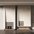 Modern Double Fireplaces Design In Minimalist Interior With Textured Walls 3d model