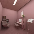 Pastel Pink Piano Room With Piano Bench Music Stand And Armchair