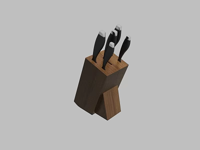 Durable Wooden Home Kitchen Knife Block With Multiple Sharp Cooking Knives 3d model