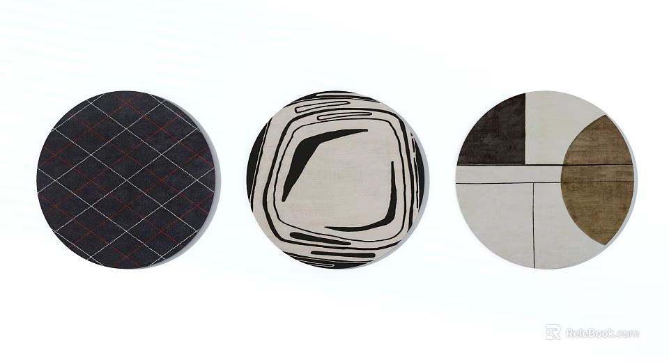 Round Rugs With Plaid Abstract Line And Geometric Patterns For Home Decor 3d model