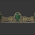 Elegant Golden Crown With Green Gemstone Intricate Patterns Small Diamonds And Classic Design