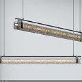 Modern Long Strip Pendant Lights With Textured Shade And Black Metal Frame Suspended By Cords