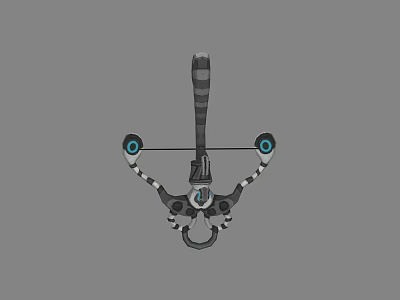 Modern Bow Weapon With Black White Striped Design And Blue Glowing Mechanical Components 3d model