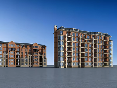 Detached Villas With Red Brick Exteriors Multiple Storeys And Balconies Under Blue Sky 3d model