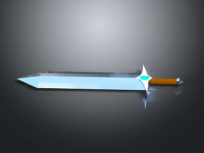 3D Fantasy Sword With Blue Blade Orange Hilt And White Decorative Gem 3d model