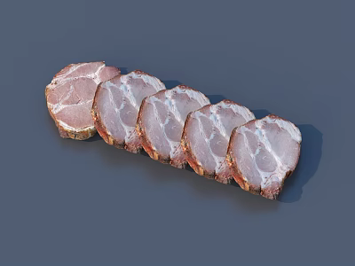 Fresh Sliced Ham Arranged on Gray Background Showing Pink And White Layers 3d model