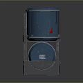 Industrial Equipment With Blue Drums Caution Label Black Rack And Red Triangular Sign