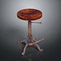 Rustic Wooden Stool With Round Seat And Adjustable Metal Curved Legs Base