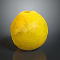 Fresh Ripe Yellow Pomelo Fruit with Spotted Surface on Dark Background Showing Reflection