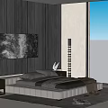 Modern Bedroom Interior With Wooden Wall Large Bed And Floor to Ceiling Window Sea View