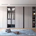 Wardrobe Combination White Wardrobe Glass Door Wardrobe Storage Cabinet Semi-Open Wardrobe 3d model