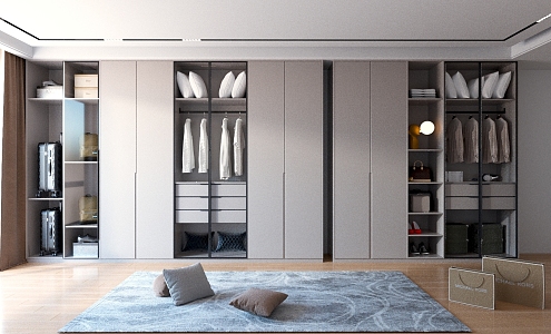 Wardrobe Combination White Wardrobe Glass Door Wardrobe Storage Cabinet Semi-Open Wardrobe 3d model