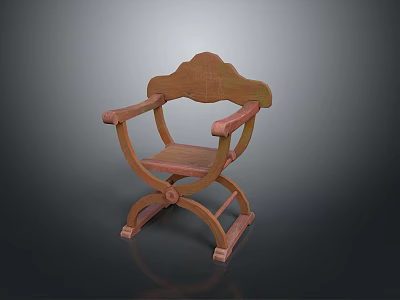Wooden Leisure Chair With Classic Design Curved Armrests And Unique Backrest 3d model