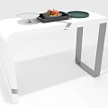 White Table With Fruit Tray Plates And Serving Tray On Top