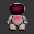 Futuristic Illuminated Robot With Red Grid Face Screen And Pink Body Panel