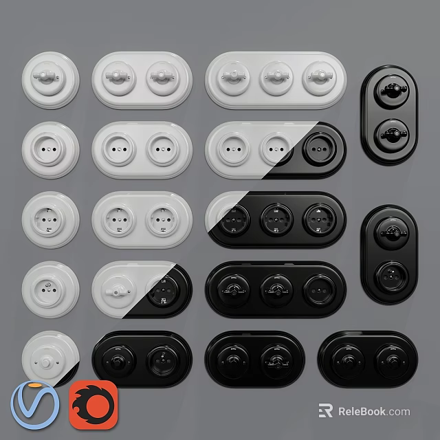 Various Design Electrical Power Sockets In White Black Colors With Multiple Outlet Types 3d model 