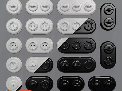 Various Design Electrical Power Sockets In White Black Colors With Multiple Outlet Types 3d model