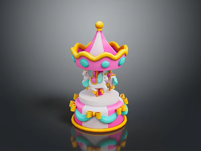 Colorful Pink And Yellow Carousel Toy With Blue Polka Dots And Decorative Bows 3d model