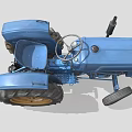 Blue Vintage Tractor With Metal Body Large Yellow Wheels And Exhaust