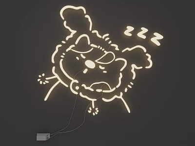 Sleepy Cartoon Cat Shaped Illuminated Neon LED Lighting Combination For Bedroom Decor 3d model