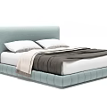 Comfortable Double Bed With Light Blue Headboard Upholstered Base And Dark Bedding 3d model