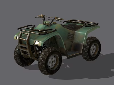 Green All Terrain Vehicle with Large Off Road Tires Front Metal Grille and Cargo Racks 3d model