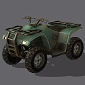 Green All Terrain Vehicle with Large Off Road Tires Front Metal Grille and Cargo Racks