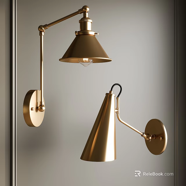 Elegant Brass Wall Lamps With Modern Cone Shade Design For Stylish Home Lighting 3d model 