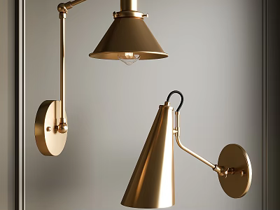 Elegant Brass Wall Lamps With Modern Cone Shade Design For Stylish Home Lighting 3d model