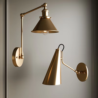 Elegant Brass Wall Lamps With Modern Cone Shade Design For Stylish Home Lighting 3d model