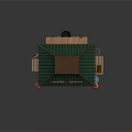 Traditional Wooden Street Food Cart With Green Roof And Red Lanterns