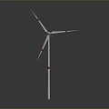 Industrial Wind Turbine Featuring White Blades And Red Markers On Tall Metal Structure